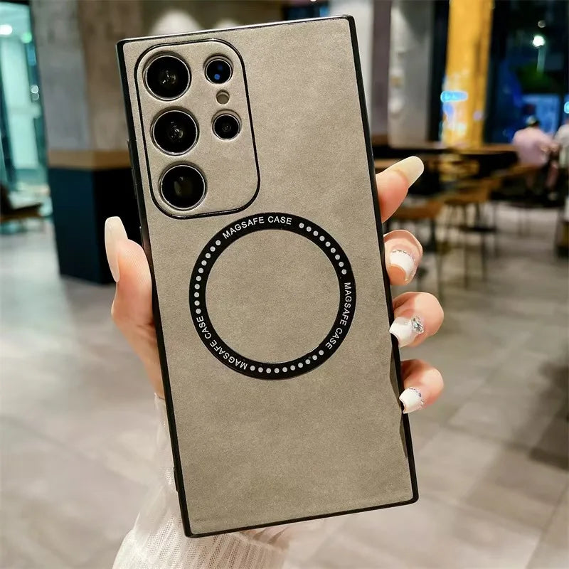 Magnetic leather case for Galaxy S25–Note 10 Plus