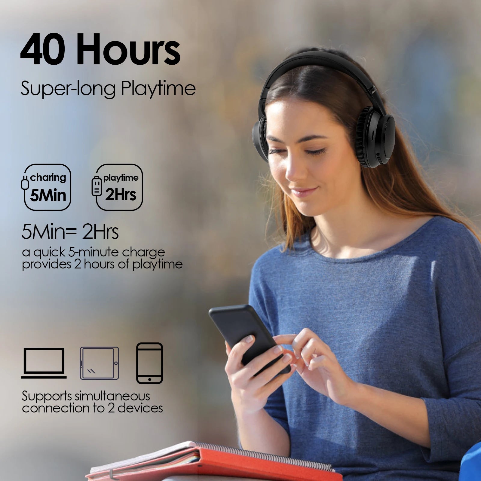 Siindoo JH-820 Faltbare Bluetooth-Kopfhörer