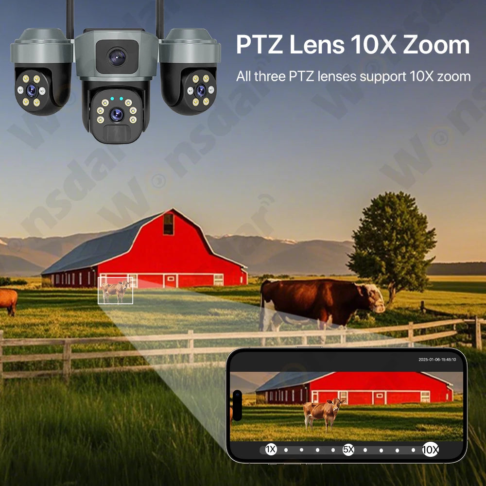 Outdoor Solar 4G PTZ Camera 6K HD PIR Night Vision