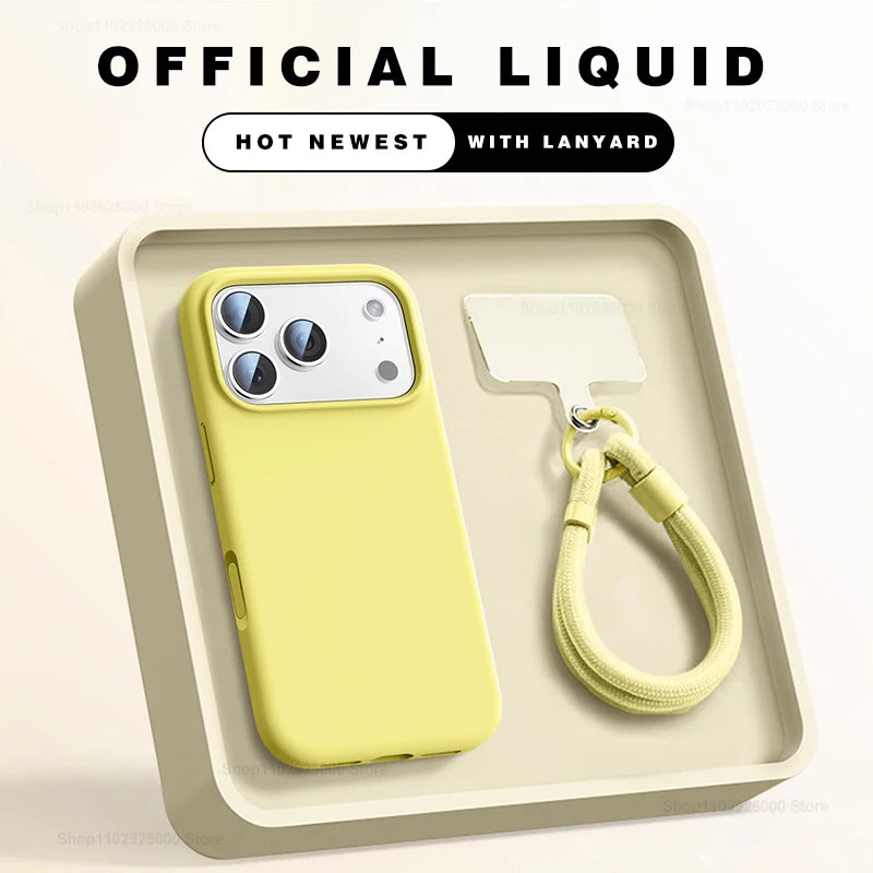 Flüssigsilikon Hülle mit Band für iPhone 17–15 Pro