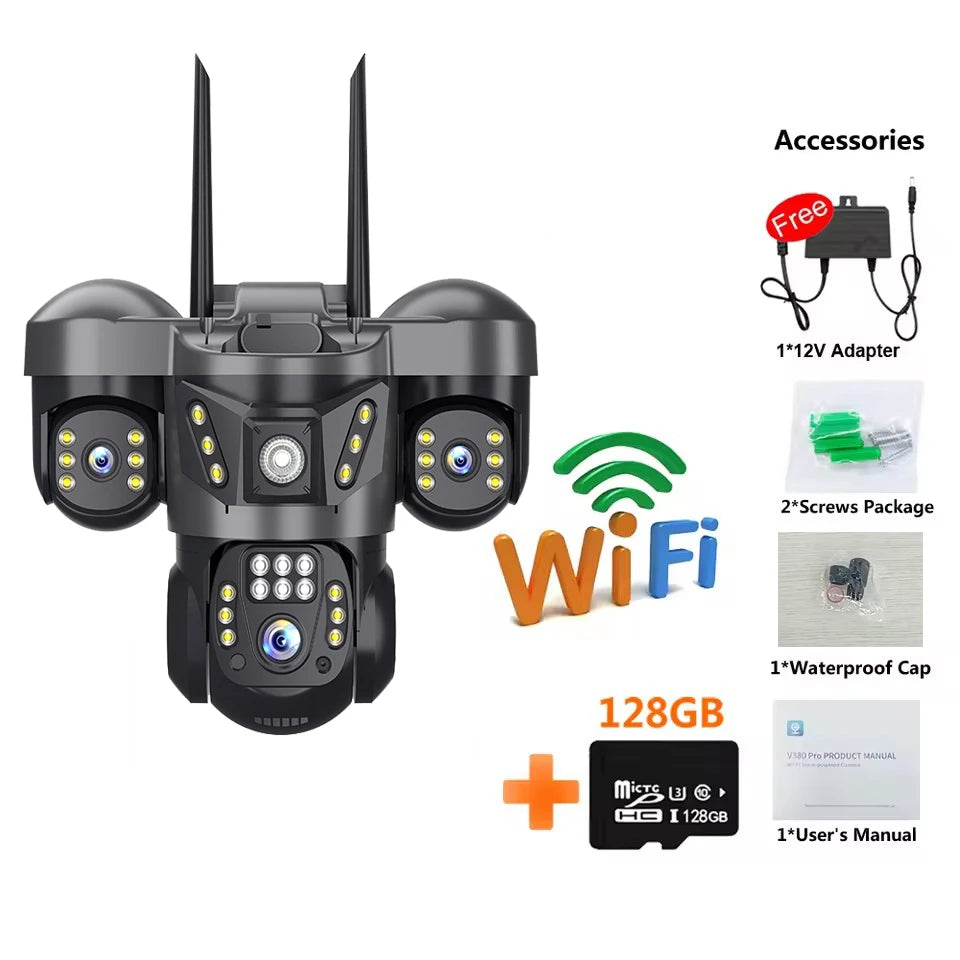 12MP 6K Outdoor IP Camera with 3 Lenses & PTZ