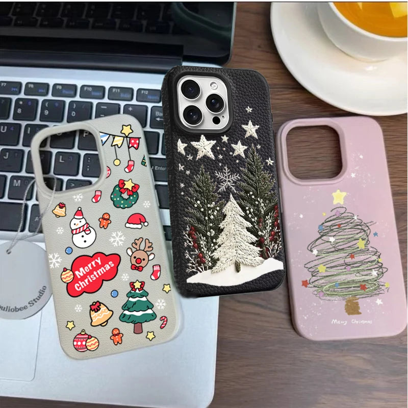 Handyhülle für Samsung S25 PU Leder Weihnachtsbaum