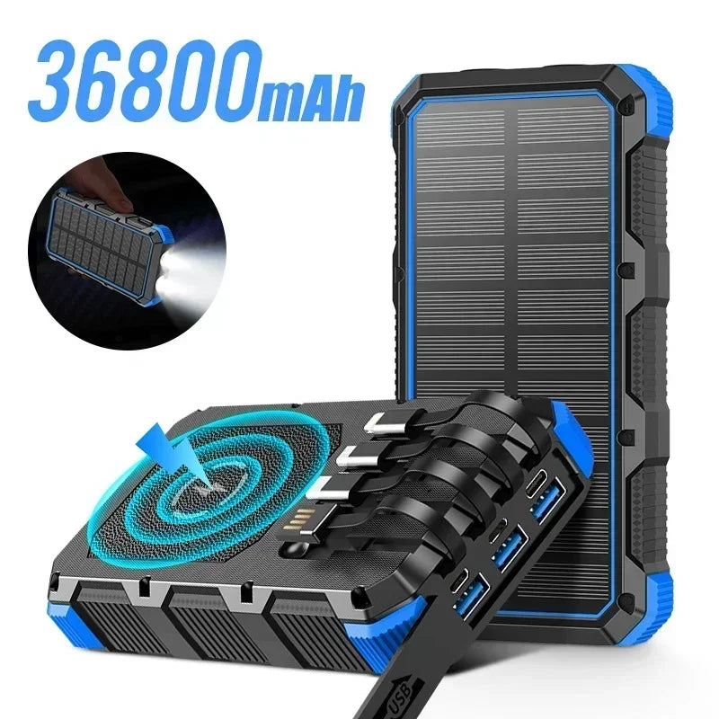 36800mAh Solar Powerbank mit Kabel & Wireless