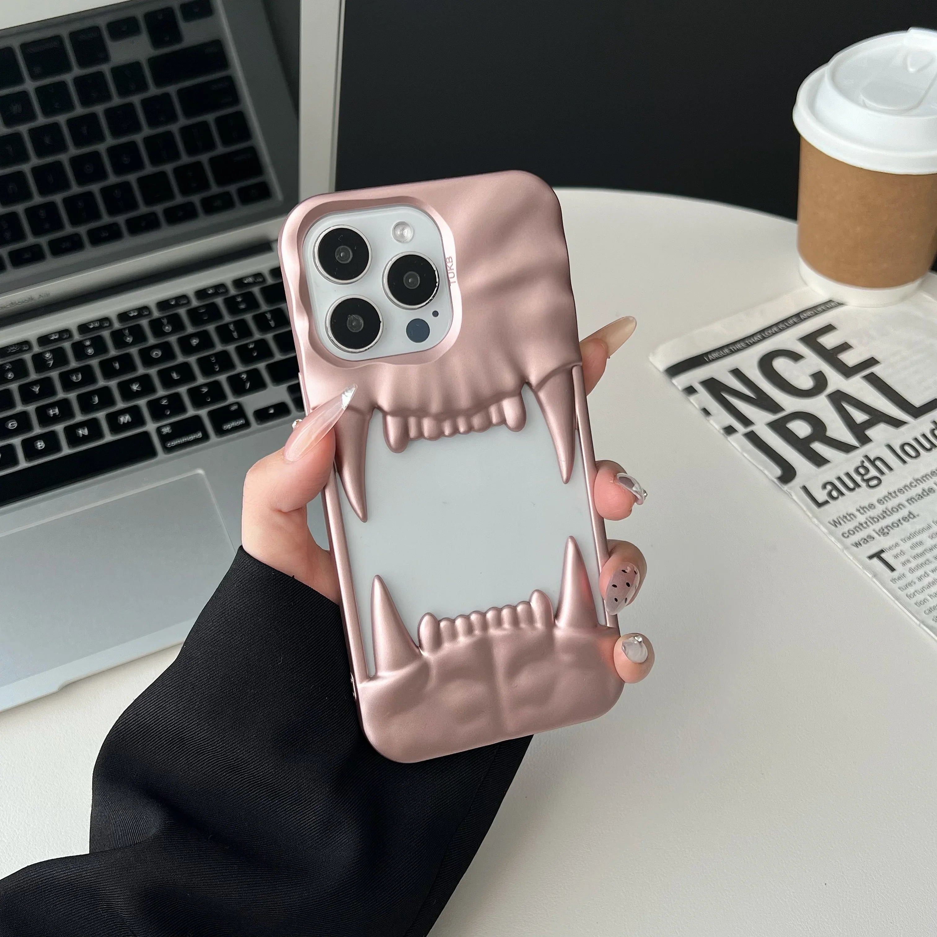 3D Dog Tooth Silicone Case for iPhone, Shockproof, White