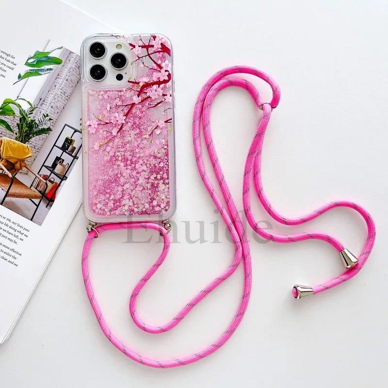 Glitzer Lanyard Hülle für iPhone 17 mit Schmetterling