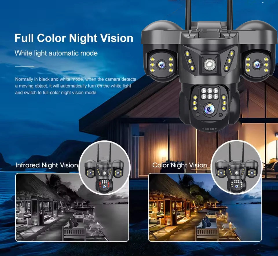 12MP 6K Outdoor IP Camera with 3 Lenses & PTZ