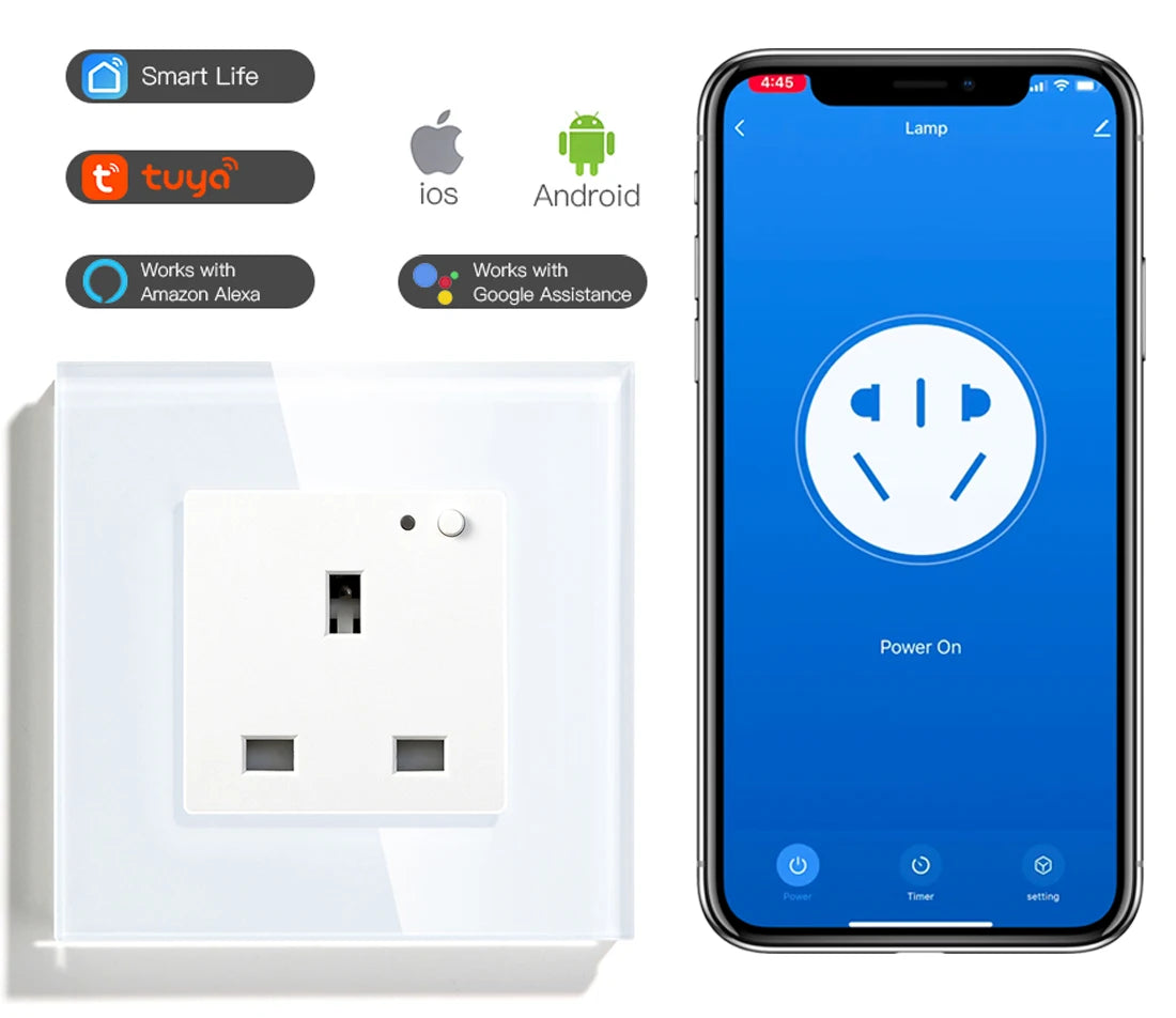 UK Wandsteckdose Glas Panel Smart 13A