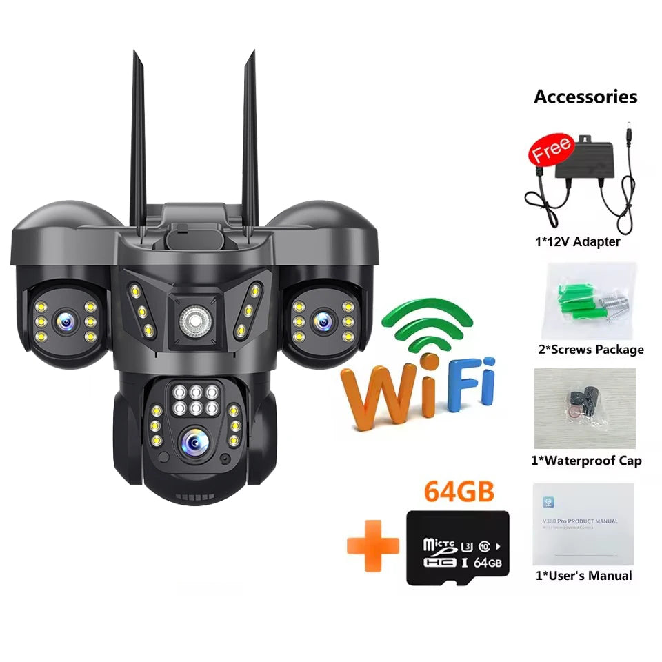 12MP 6K Outdoor IP Camera with 3 Lenses & PTZ