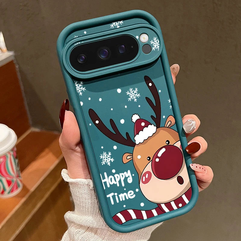 Weiche TPU Weihnachtshülle für Google Pixel 7 8 und 9 Serie stoßfest flexibel passgenau mit Hirschmotiv rutschfestes Silikon Case