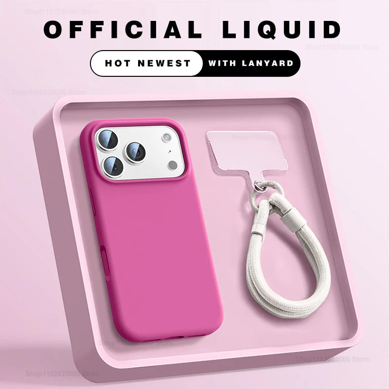 Flüssigsilikon Hülle mit Band für iPhone 17–15 Pro