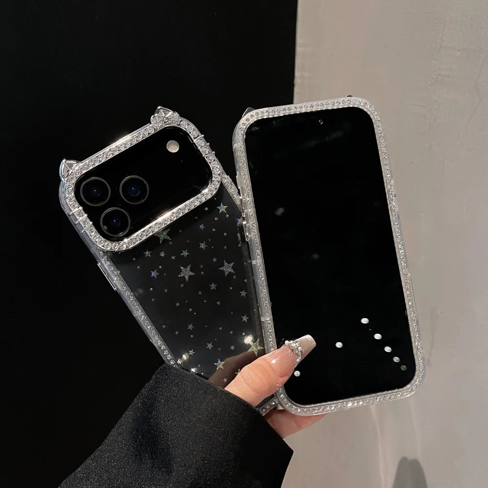 Luxuriöse Glitzer Katzenohren Hülle für iPhone 17 Pro Max