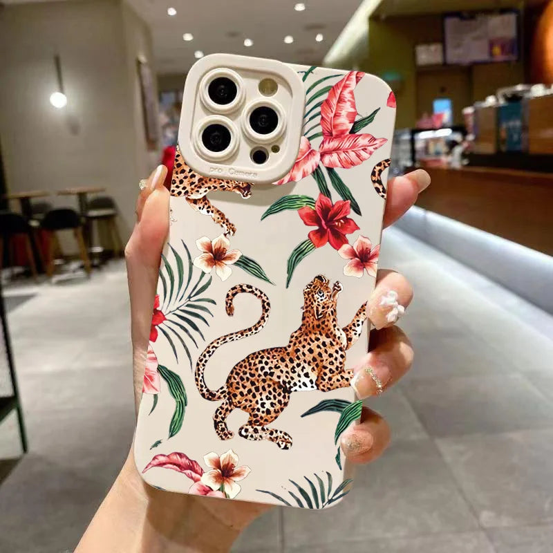 Coque en silicone motif léopard floral pour iPhone
