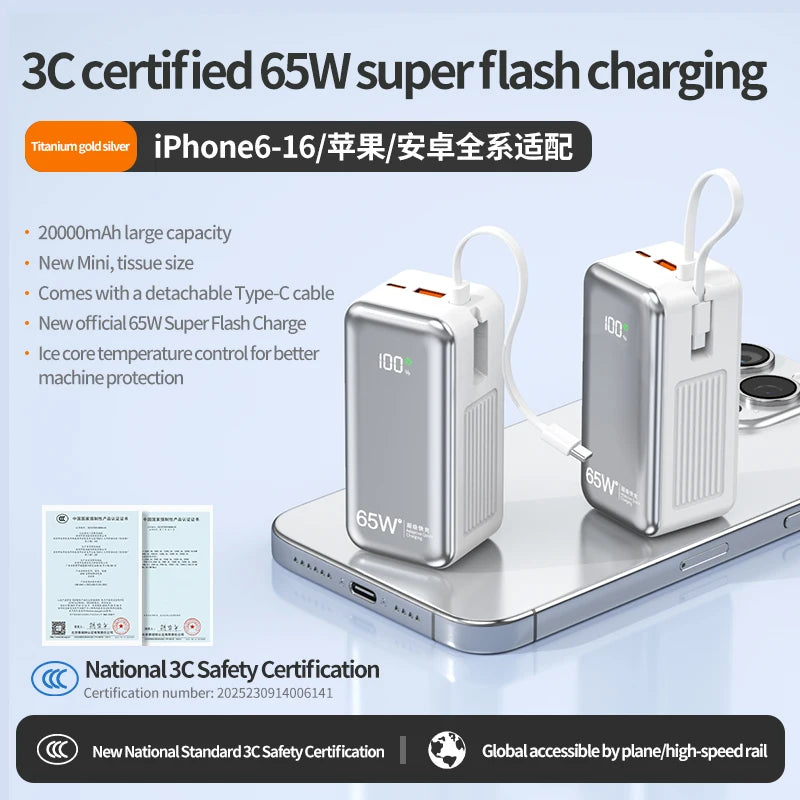 65W Power Bank 20000mAh Fast Charger for Laptop