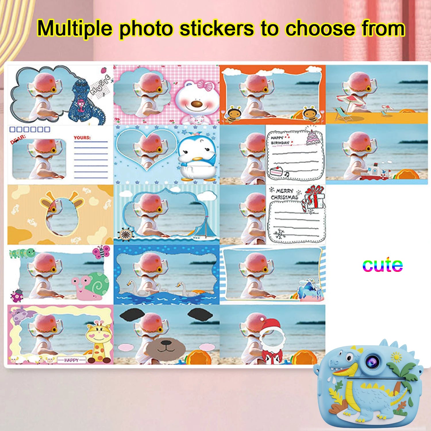 Kinder Dino Sofortbildkamera mit 1080P Dual Linse