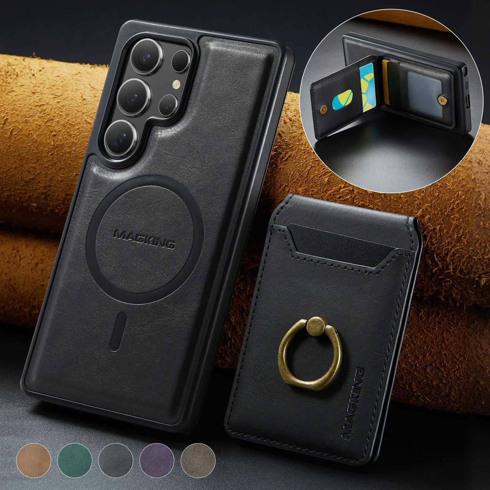 2in1 Leder Wallet Hülle für Galaxy S25 Ultra