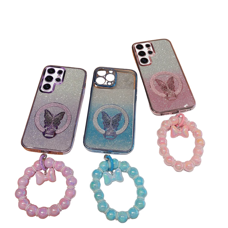 Schmetterling Glitzer Hülle mit Griff für Galaxy S25