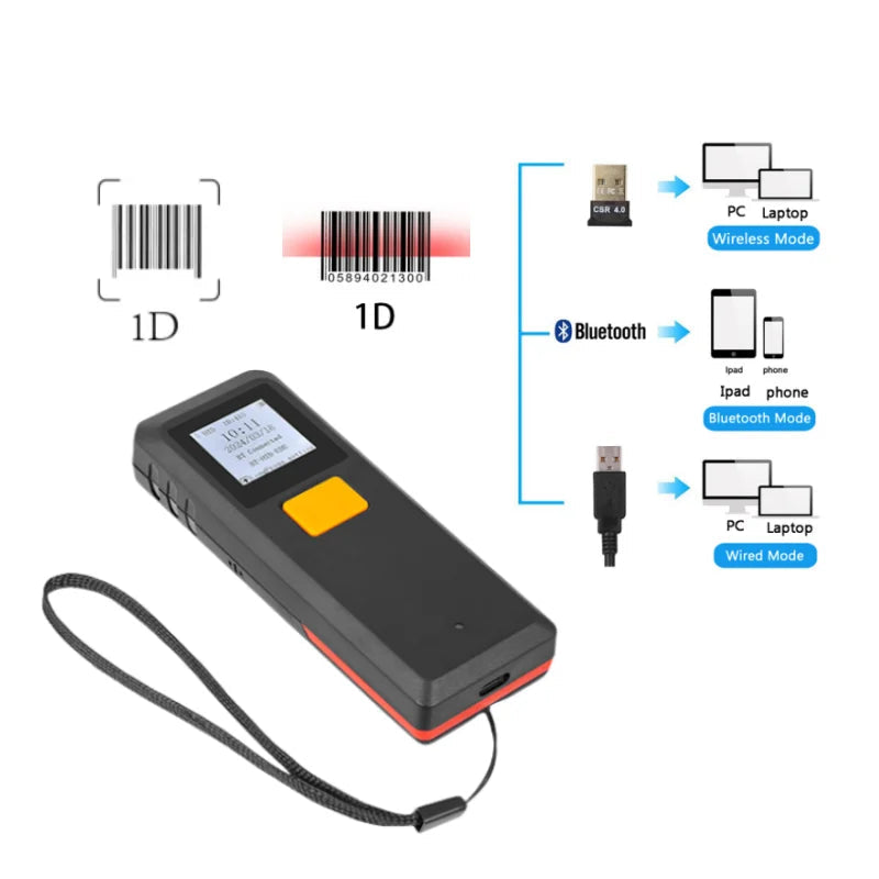 Tragbarer Mini Bluetooth Barcode Scanner mit Display