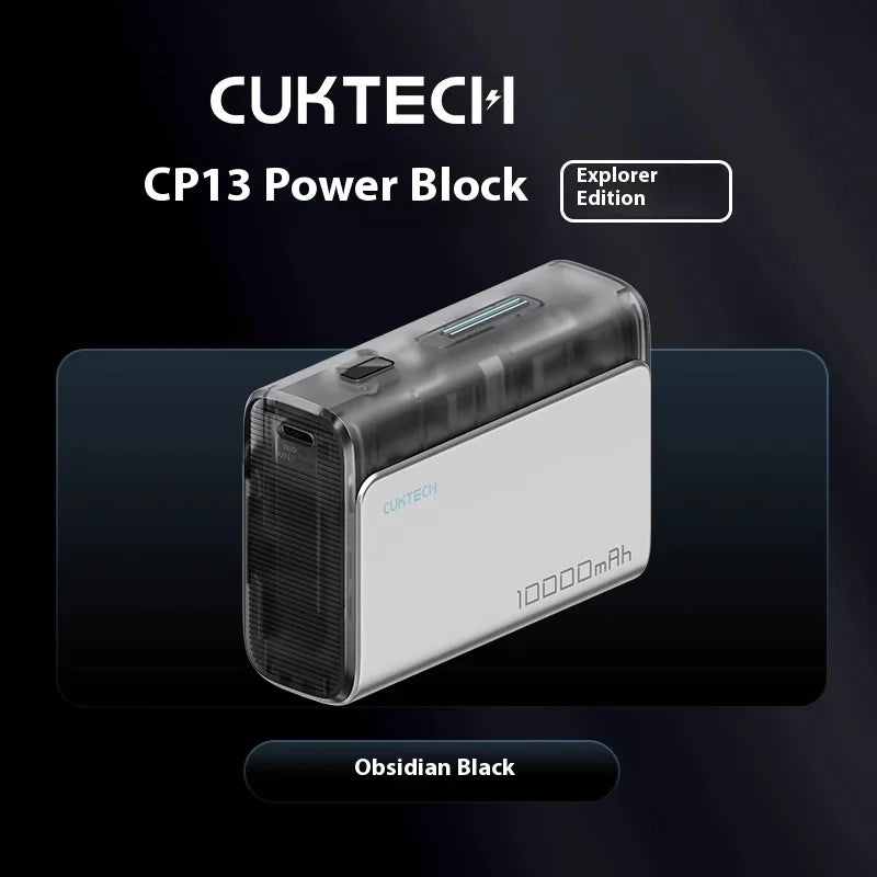 Compact 10000mAh power bank with integrated cable