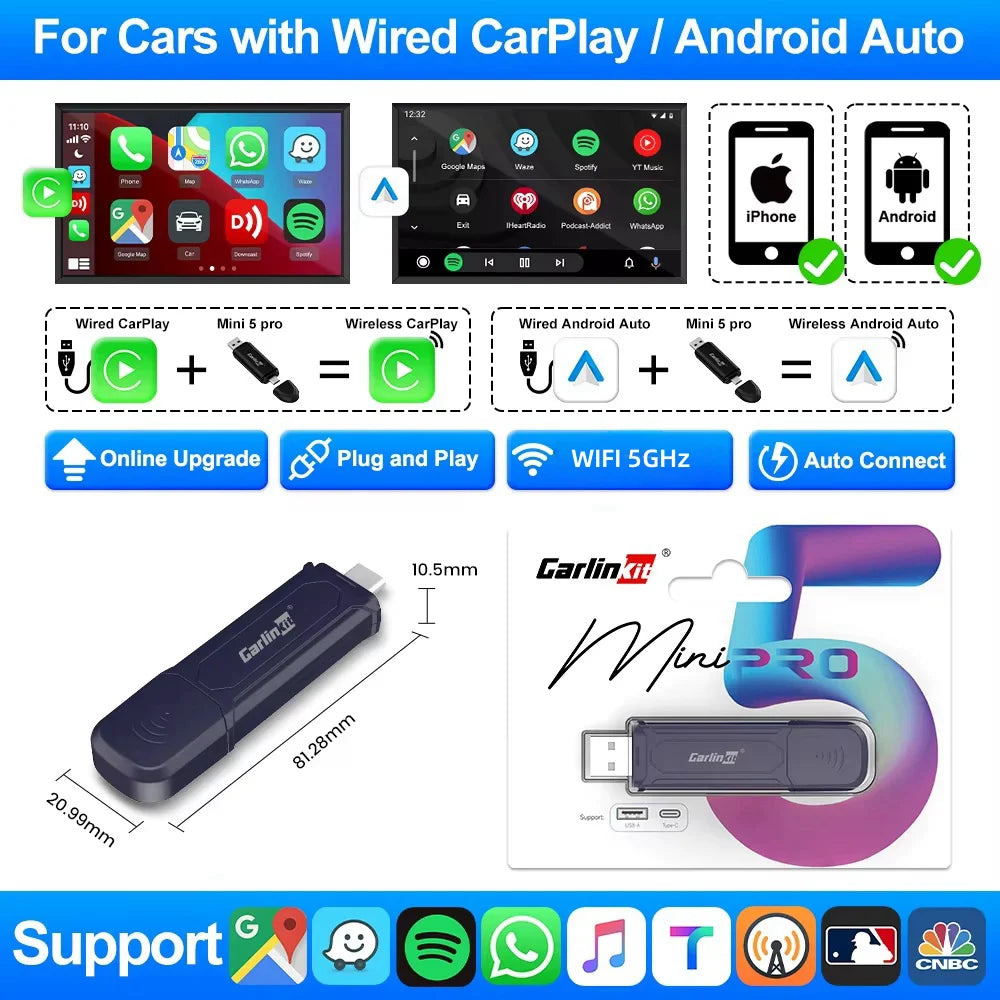 CarlinKit 5.0 Kabelloser CarPlay Android Adapter