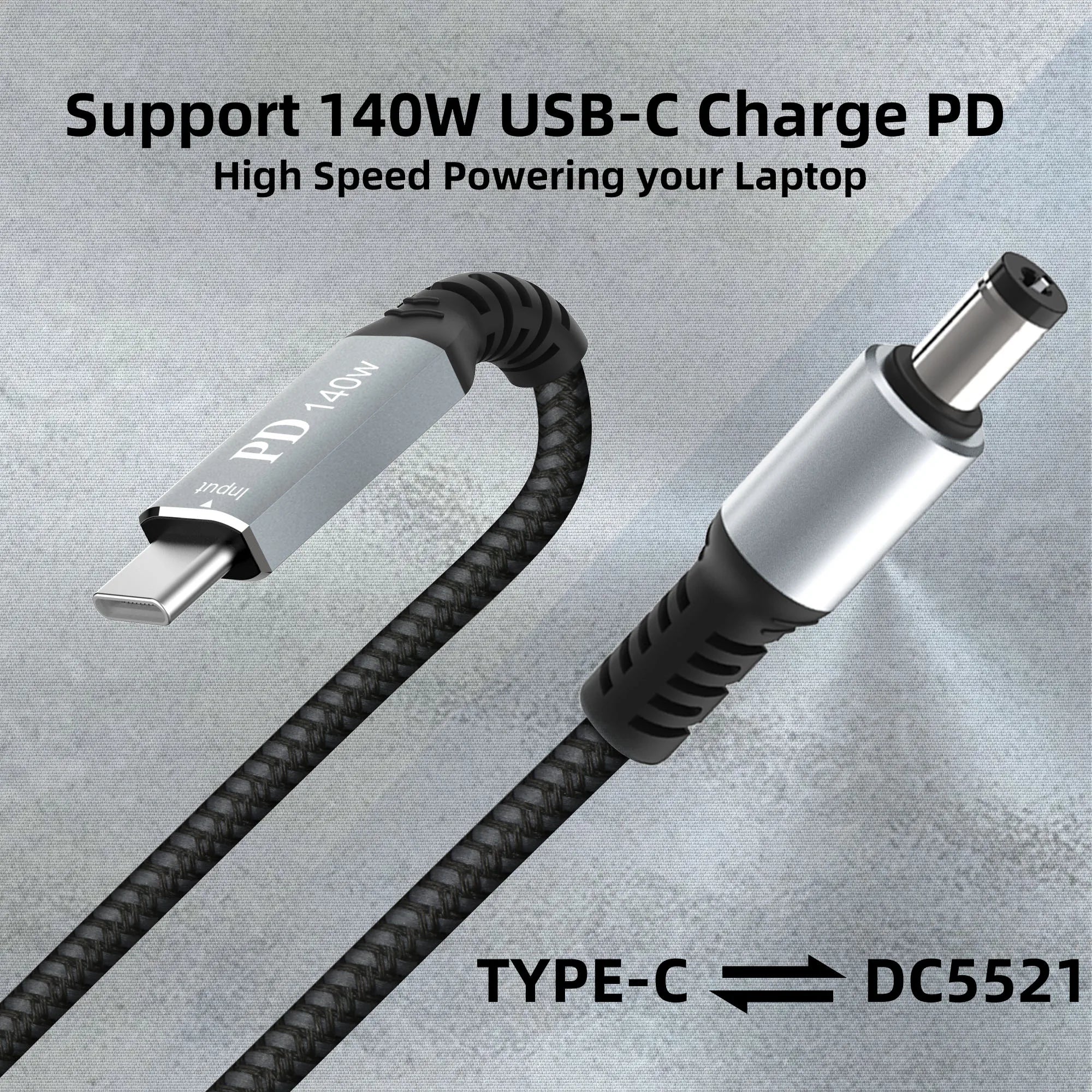 Câble d'alimentation USB-C vers DC 5,5 x 2,1 mm en aluminium