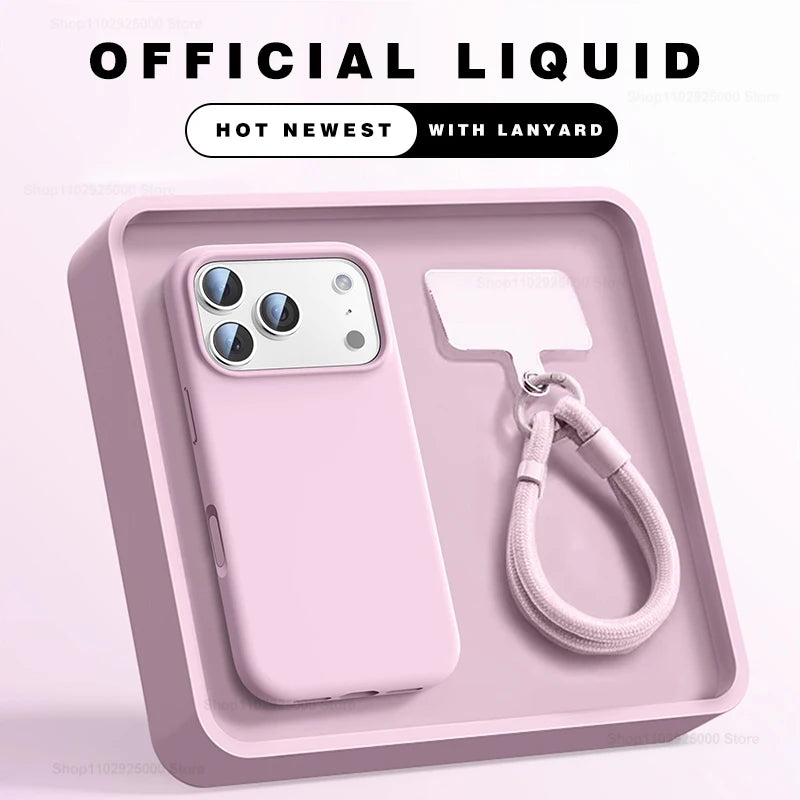 Flüssigsilikon Hülle mit Band für iPhone 17–15 Pro