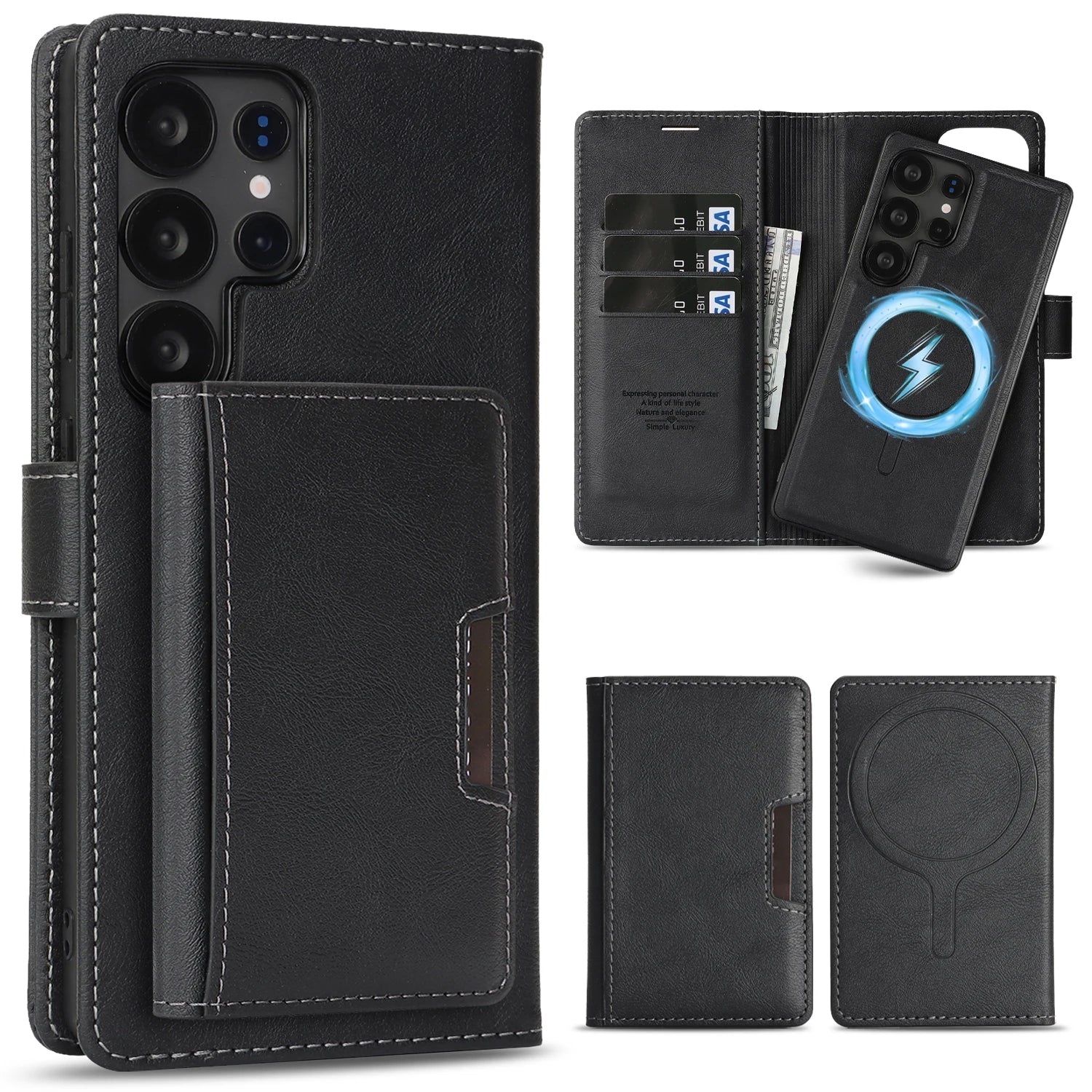 3-in-1 Leder Wallet Hülle für Samsung Galaxy