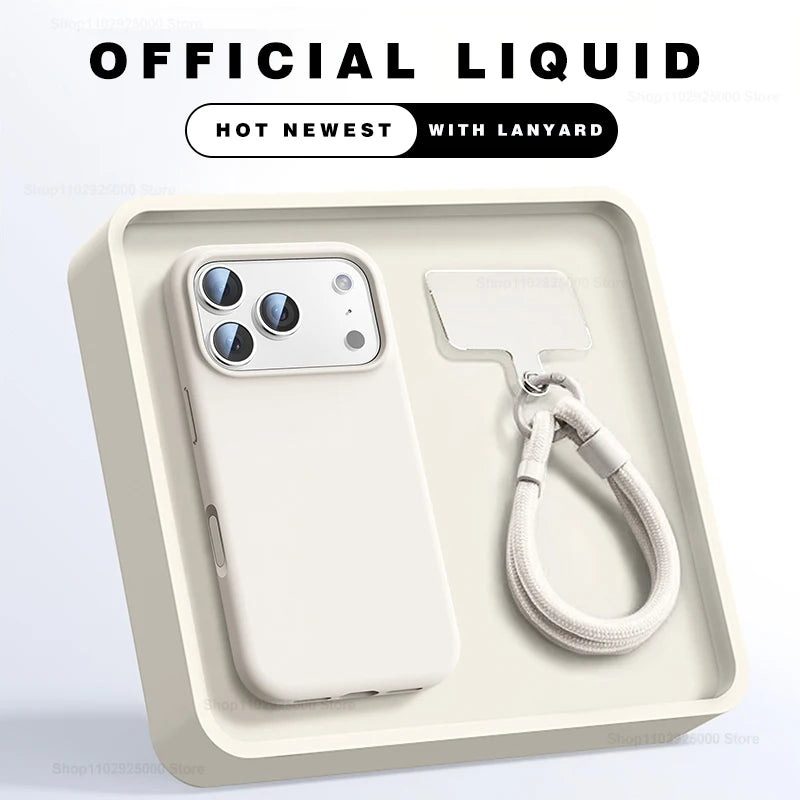 Flüssigsilikon Hülle mit Band für iPhone 17–15 Pro