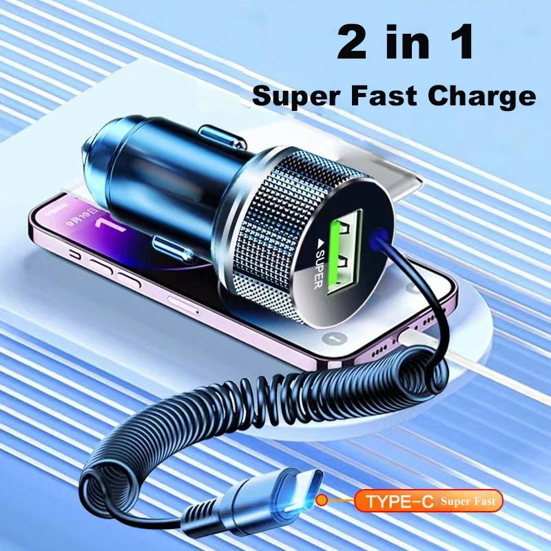 EDEBA 12V Metal USB Car Charger with Type-C Cable
