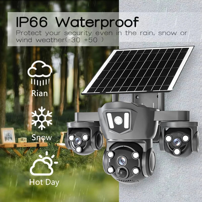 Wireless 12MP 4G WiFi Solar Camera with 3 Lenses