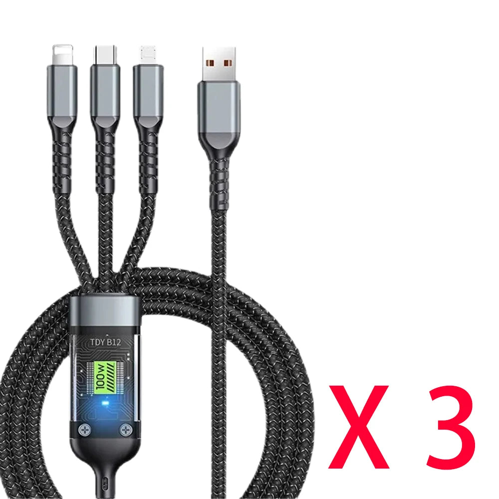 3-in-1 USB Schnellladekabel 100W 6A
