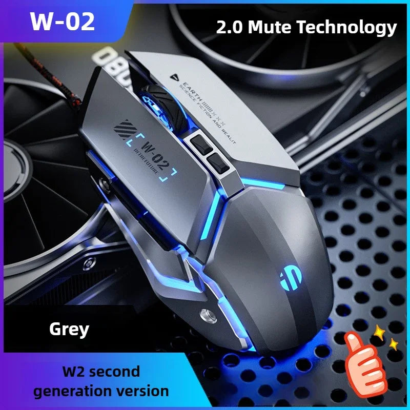 W2 USB Kabelgebundene Gaming Maus Metall Stil