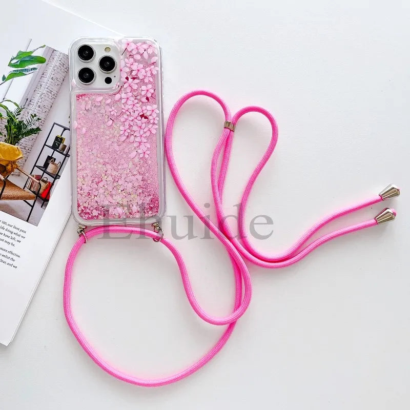 Glitzer Lanyard Hülle für iPhone 17 mit Schmetterling