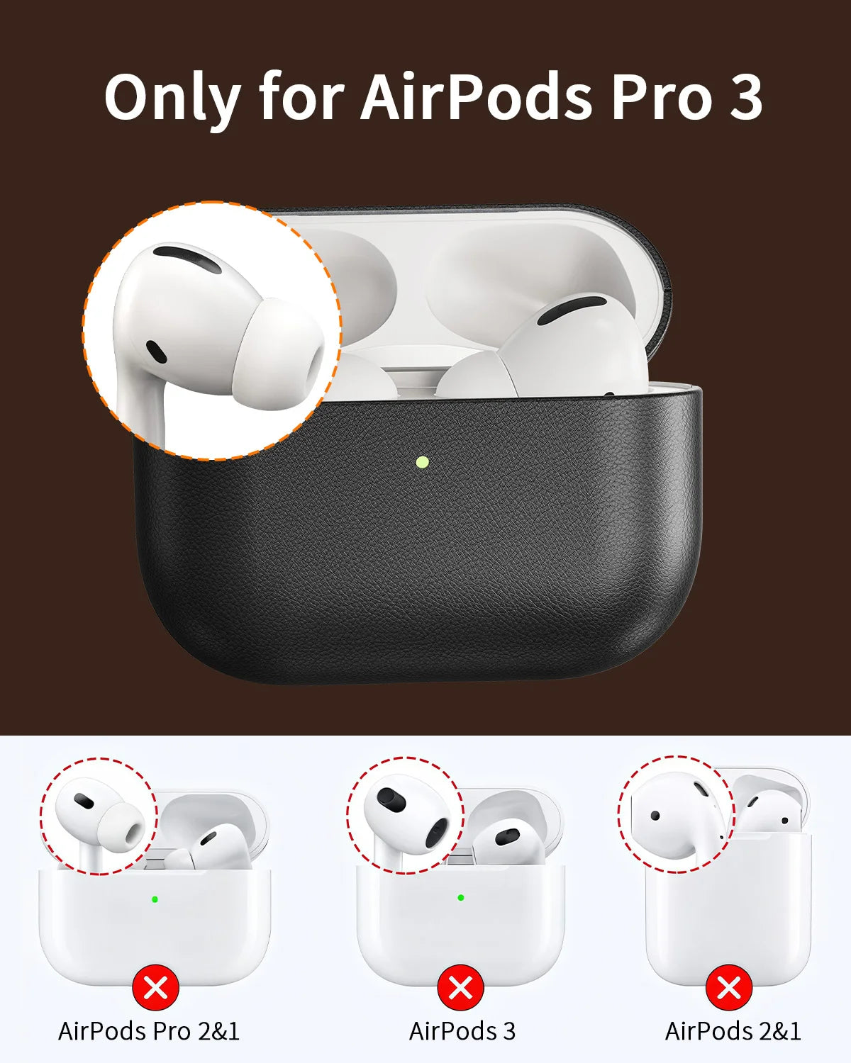 Leder-Schutzhülle für AirPods Pro 3 mit Karabiner