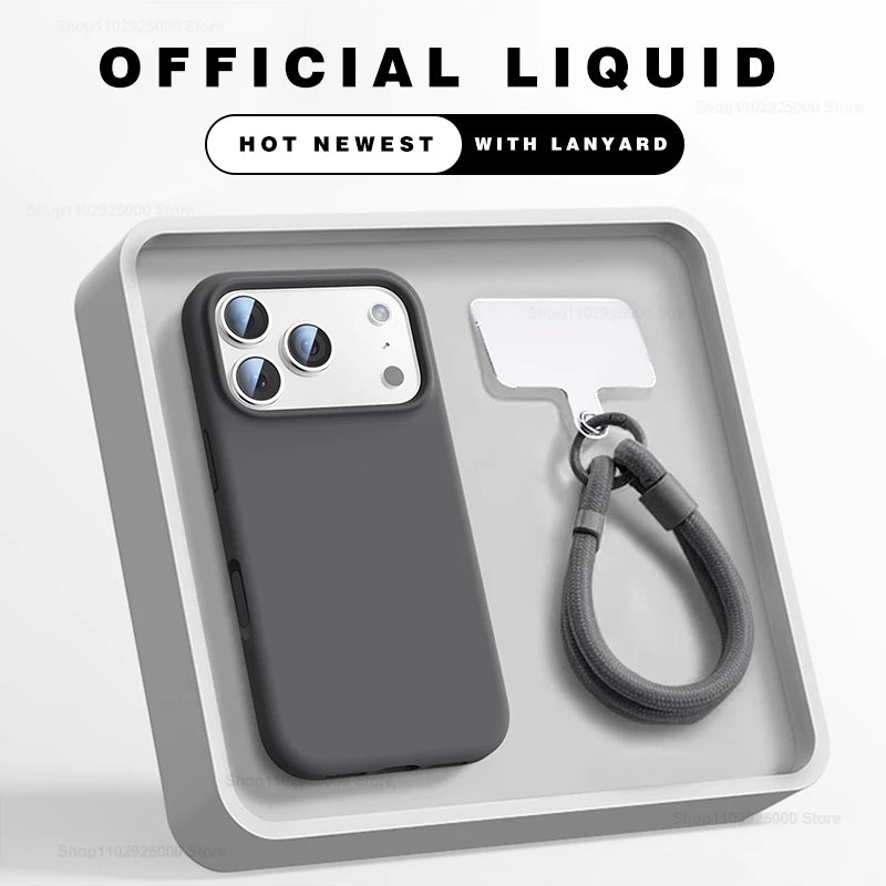 Flüssigsilikon Hülle mit Band für iPhone 17–15 Pro