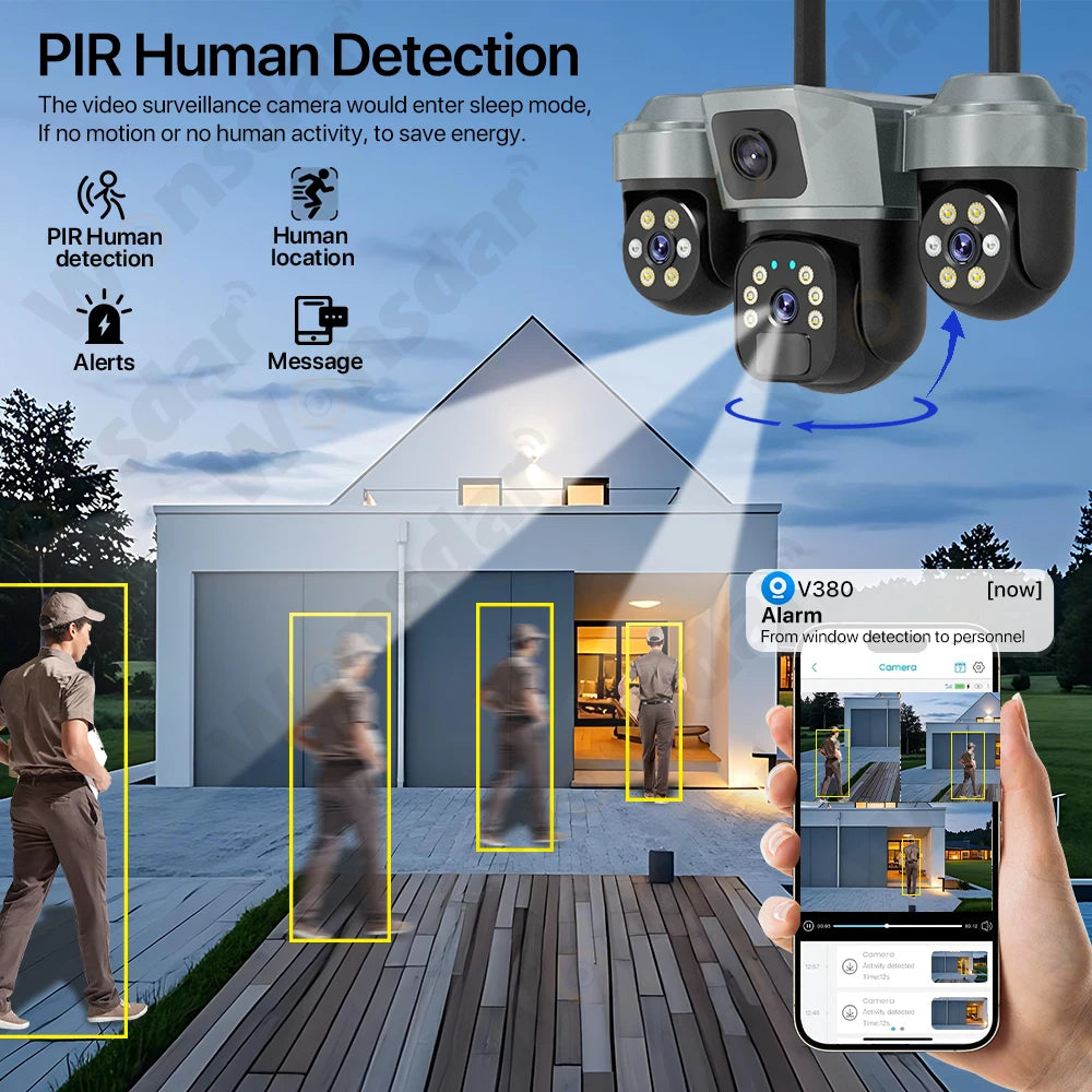 Outdoor Solar 4G PTZ Camera 6K HD PIR Night Vision