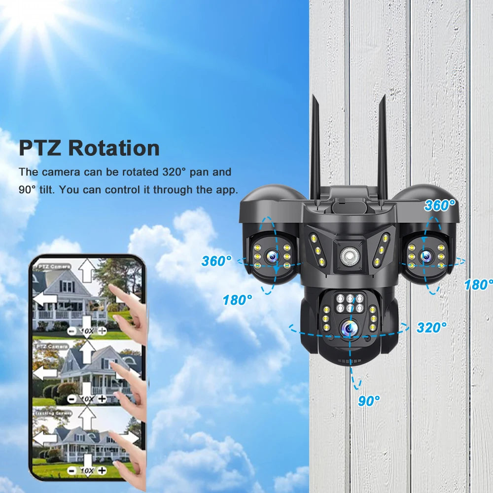 12MP 6K Outdoor IP Camera with 3 Lenses & PTZ