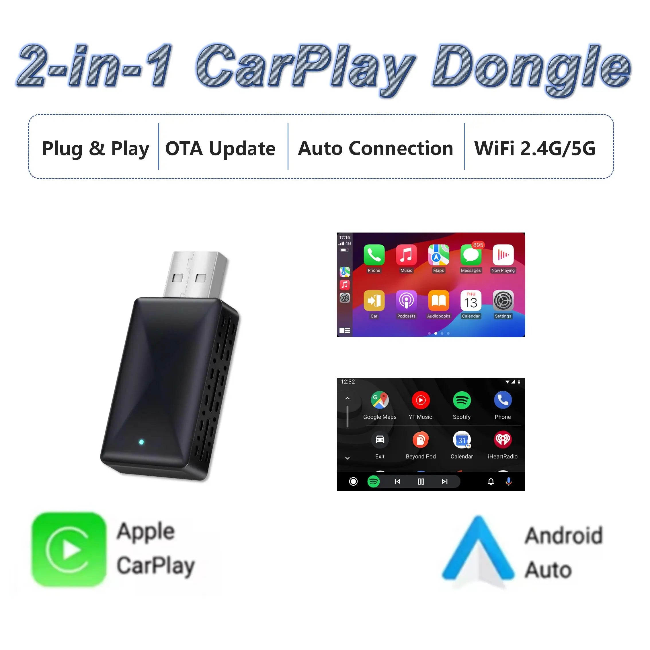 2-in-1 Wireless CarPlay & Android Auto Adapter