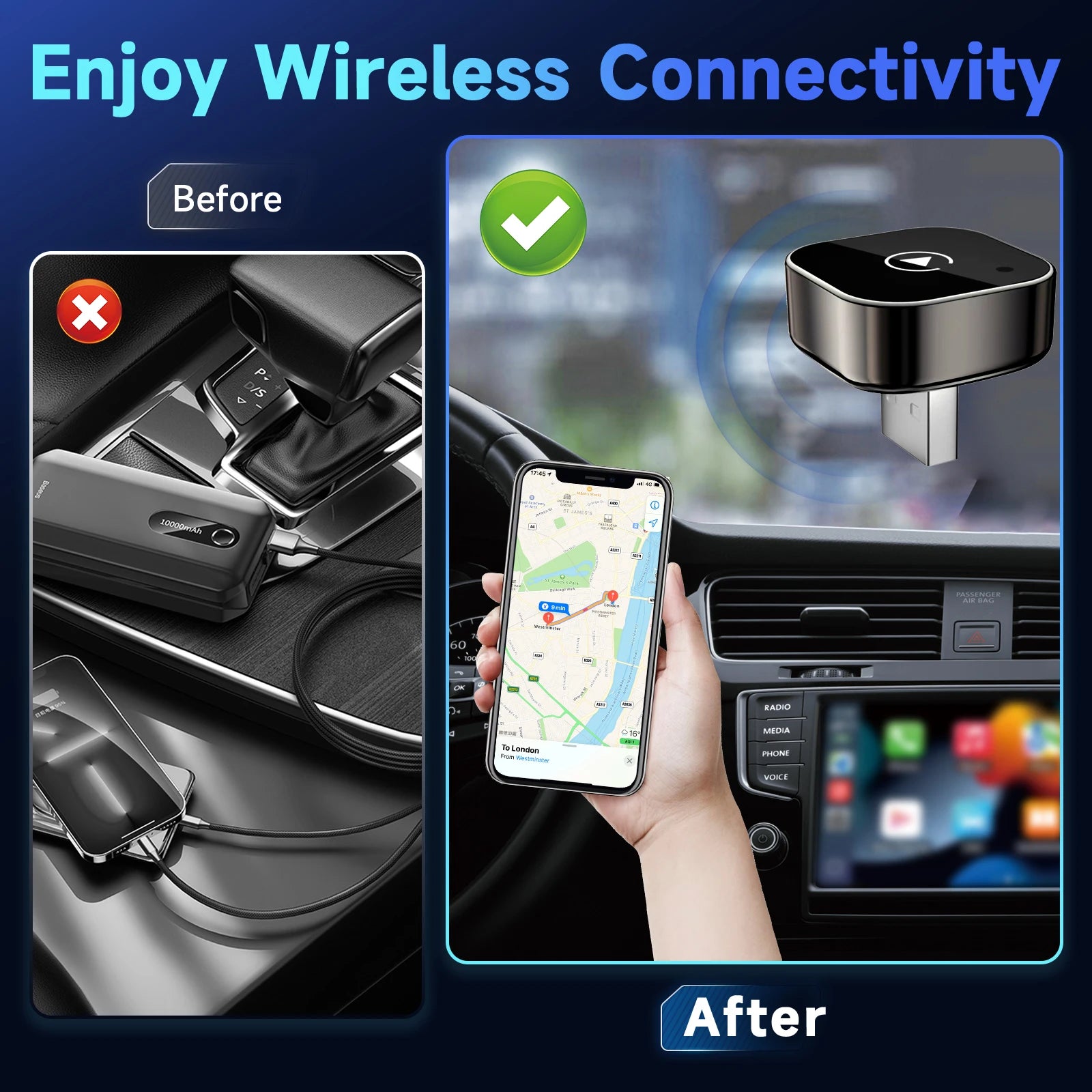 Pionray 2in1 Wireless CarPlay Adapter
