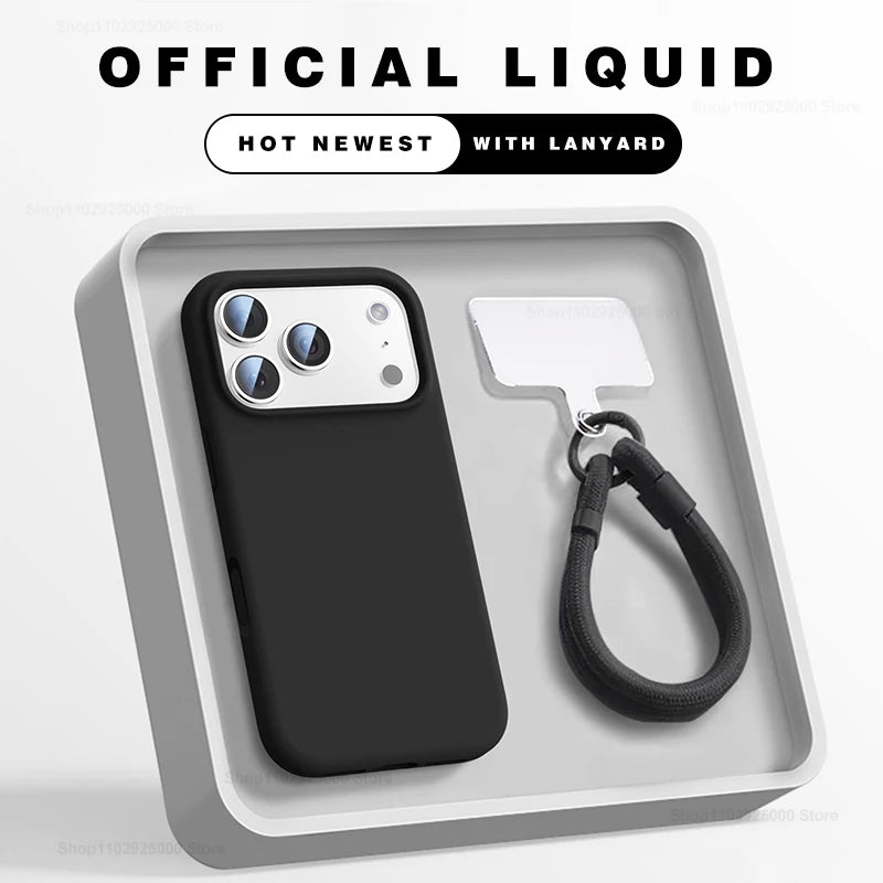 Flüssigsilikon Hülle mit Band für iPhone 17–15 Pro