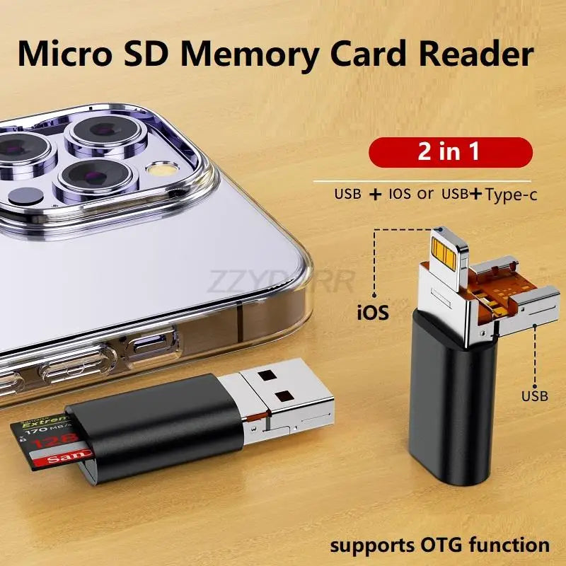 USB Micro SD Kartenleser für iPhone & Typ C Geräte