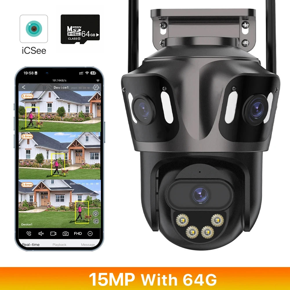 15MP 4K WLAN IP Kamera mit Drei Bildschirmen Outdoor