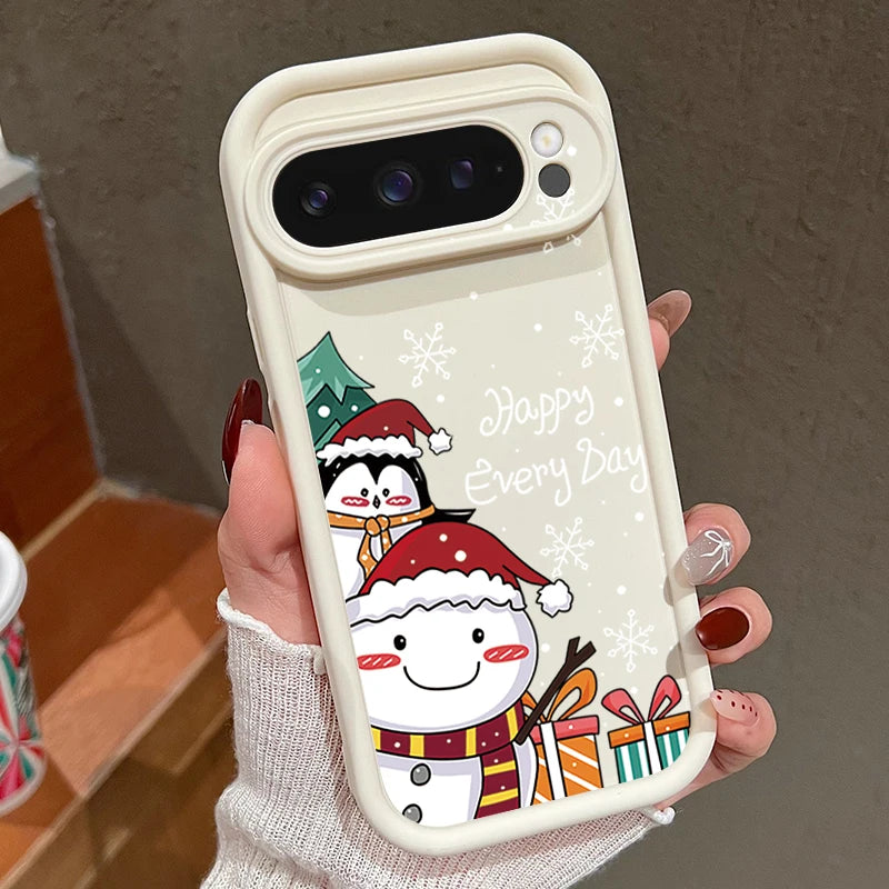 Weihnachts Silikonhülle für Google Pixel 7 und 8 stoßfest flexibel mit Schneemann und Elchdesign robuster Schutz für Winter und Alltag