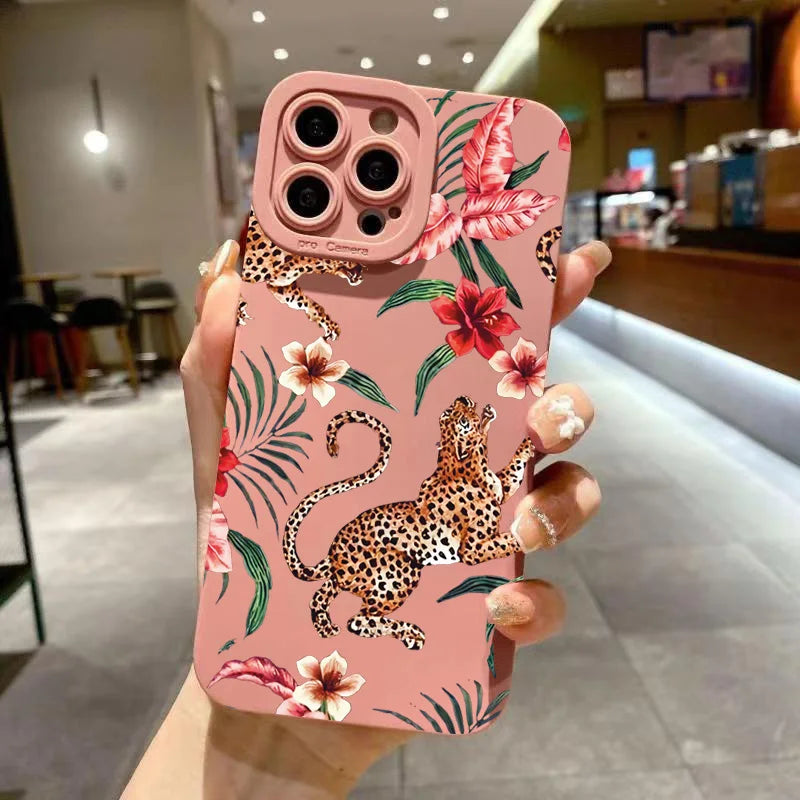 Coque en silicone motif léopard floral pour iPhone