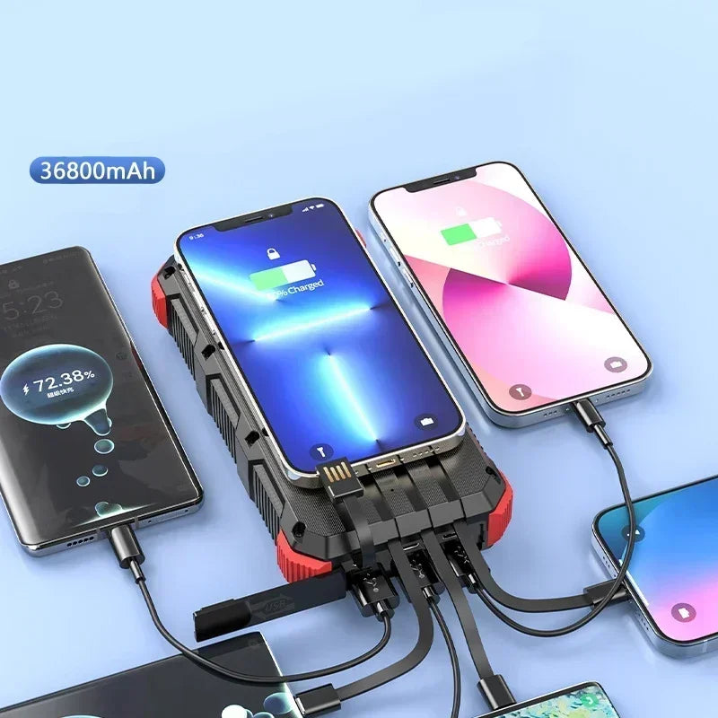 36800mAh Solar Powerbank mit Kabel & Wireless
