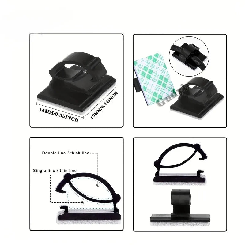 Set of 50 self-adhesive cable clips for car & office