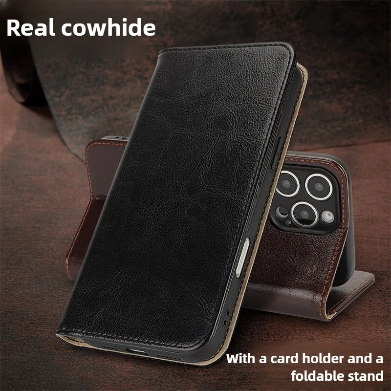 Echtleder Flip Case für iPhone 17 Pro Max mit Stand