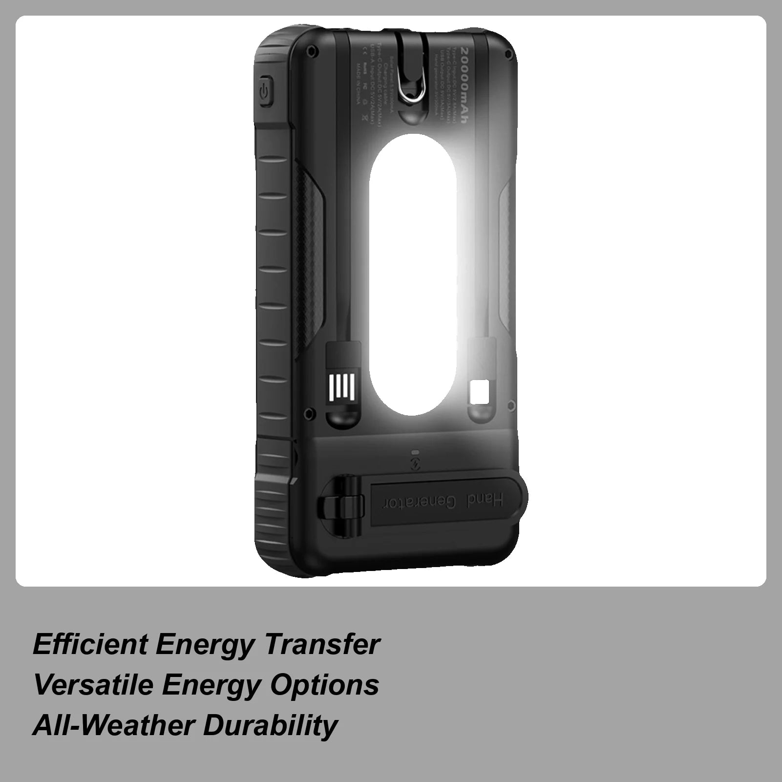 Solare Powerbank Mit Taschenlampe & Handkurbel