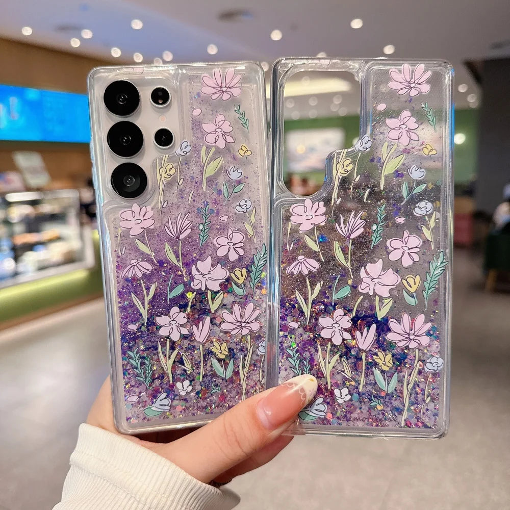 Lila Glitzer Treibsand Hülle für Galaxy S25 Ultra