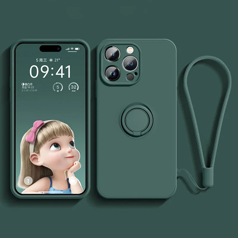 Magnetic silicone iPhone case with ring
