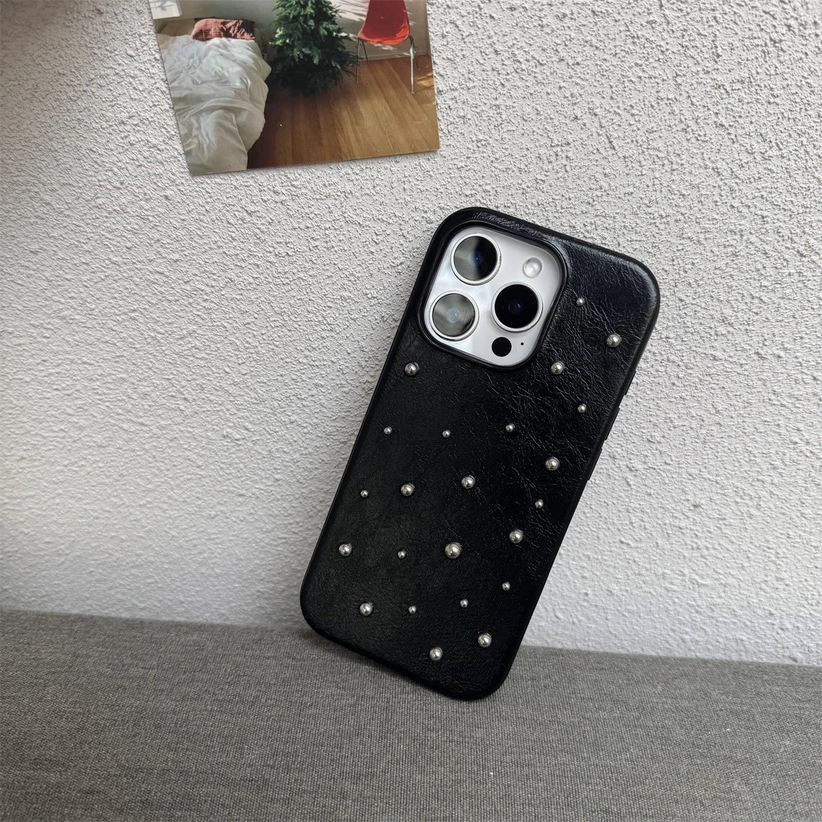 Luxus Nieten Lederhülle für iPhone 17 Rückseite Hart